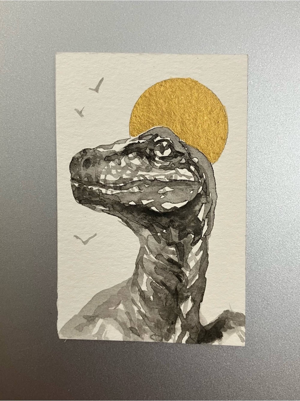 Original trex miniature realism painting sumi-e style art dinosaurs USA